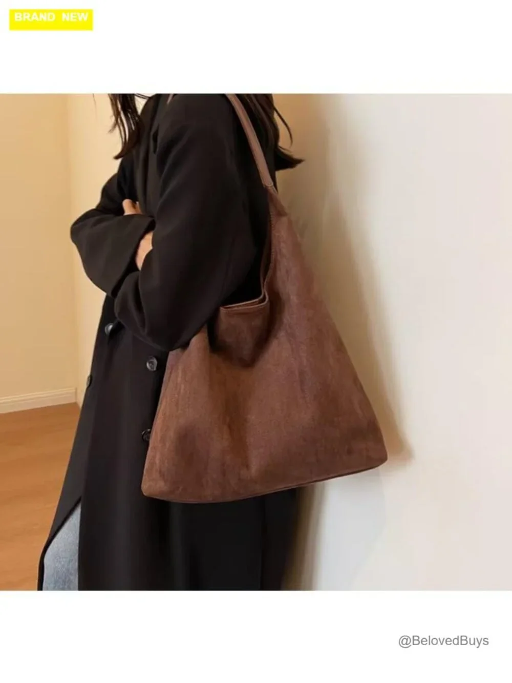 Faux Suede Hobo Bag with Shoulder Strap Tote Handbag
